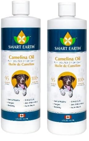 SmartEarth Camelina Oil for Dogs - Omega 3, 6, 9 Supplement for Healthy Skin, Shiny Coat & Flexible Joints - Dog Joint Supplement - Natural Canine Wellness - (16oz) (Pack of 2)