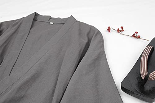 Fendawn Strive Classical Stylish Japanese Style Men Cotton Bathrobe Pajamas Kimono Casual Clothes, Grey