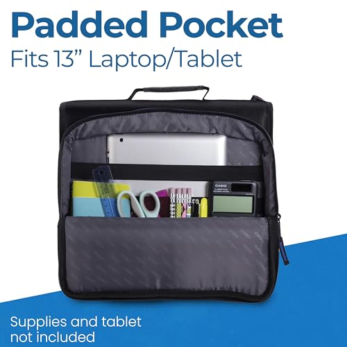 Case-it Universal Zipper Binder | 2-Inch O-Rings, 13-Inch Laptop/Tablet Padded Pocket, 400 Sheet Capacity, Multiple Storage Pockets & Shoulder Strap | School & Office Organizer | LT-007 Jet Black