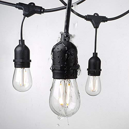 MW LED String Lights Outdoor 48ft with 15 Hanging IP65 Weatherproof Sockets and 2W LED 2700K S14 LED Bulbs (2 Spare), CETL Certification