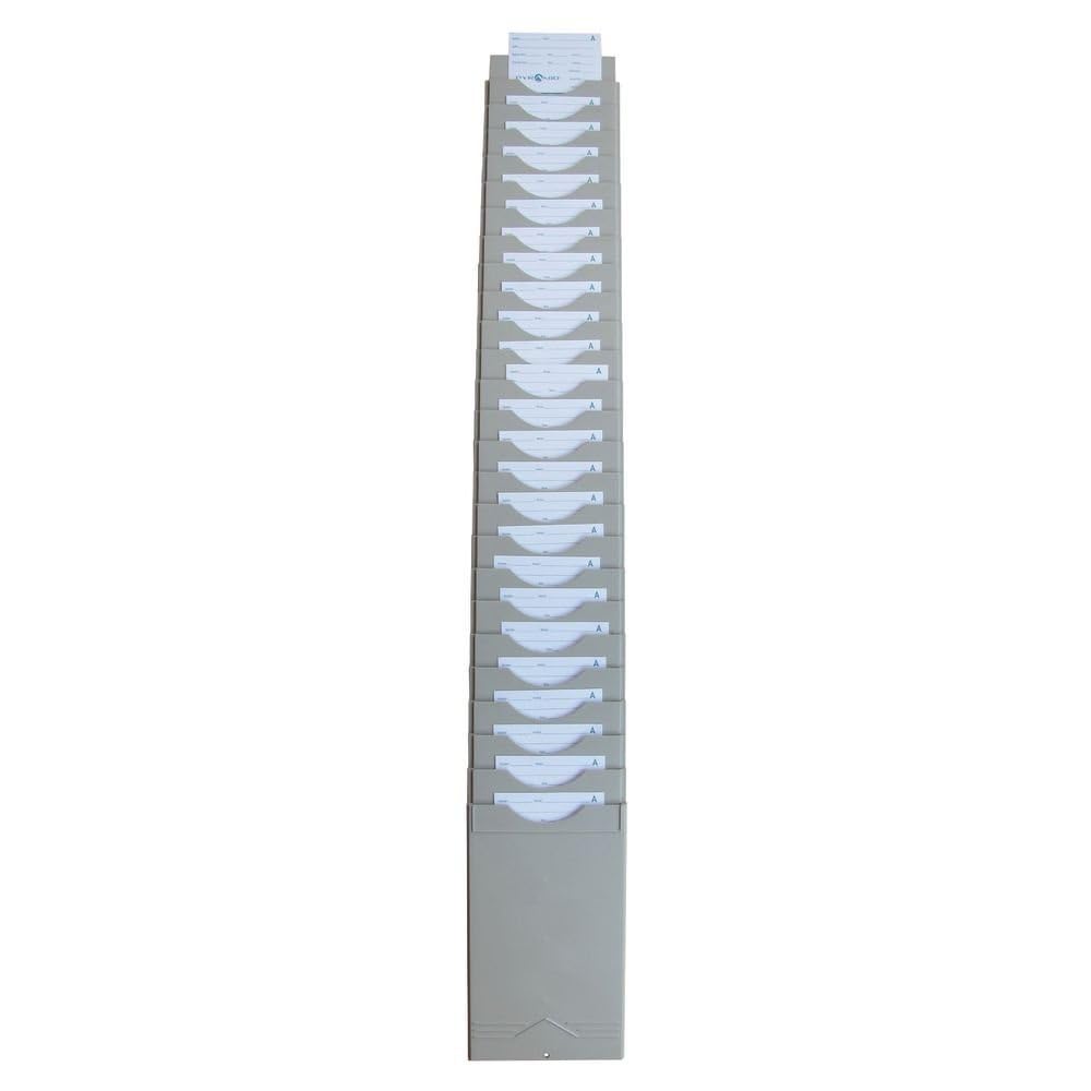 Pyramid Time Systems 400-X Expandable Wall-Mounted Time Card Rack, 25 Employee Card Slots, Includes Numbered Self-Adhesive Labels and Mounting Hardware, Lightweight Durable Plastic, Gray