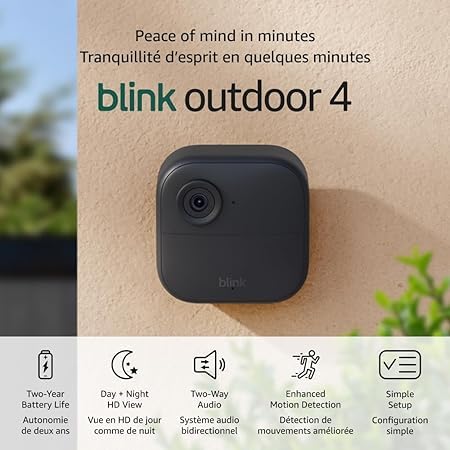 Blink Outdoor 4 – Wireless smart security camera, two-year battery life, 1080p HD day and infrared night live view, two-way talk. Required Sync Module not included – Add-on camera