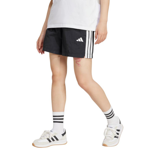 adidas Women's Essentials 3-Stripes Woven Shorts, Black/White, Small