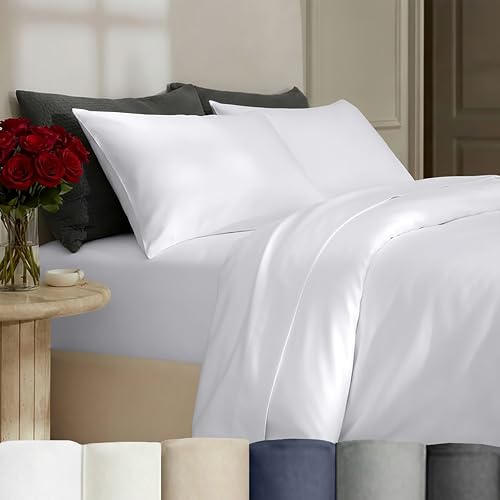 California Design Den 3 Piece King Size Duvet Cover Set, 400 Thread Count 100% Cotton Sateen, Soft Luxury Sateen Weave Comforter Cover and Two Pillow Shams, Button Closure and Corner Ties (White,King)