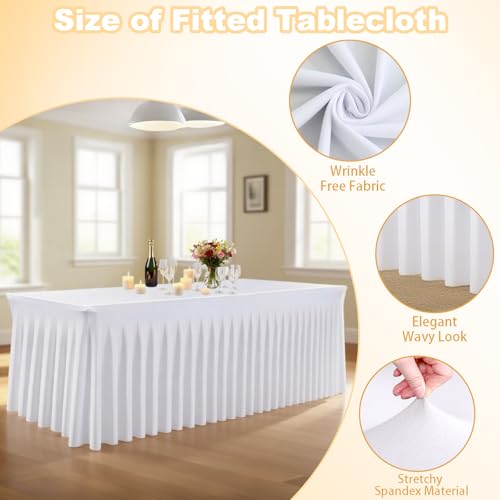 5 Pack White Rectangle Spandex Tablecloths for 60in Tables, 120Inch Stretchy Fitted 5FT Rectangle Table Clothes,Wrinkle Free Table Cover with Skirt for Wedding Party Dining Banquet