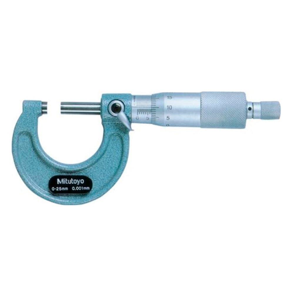 Mitutoyo 103-129 Outside Micrometer, Baked-Enamel Finish, Ratchet Stop, 0-25mm Range, 0.001mm Graduation, Plus /-0.002mm Accuracy