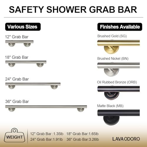 Lava Odoro Shower Grab Bar, Modern Set Stainless Steel Handicap Grab Bar for Bathtubs and Showers, Shower Safety Bar for Seniors Disabled, ADA-Compliant (Brushed Nickel, 24 Inch)
