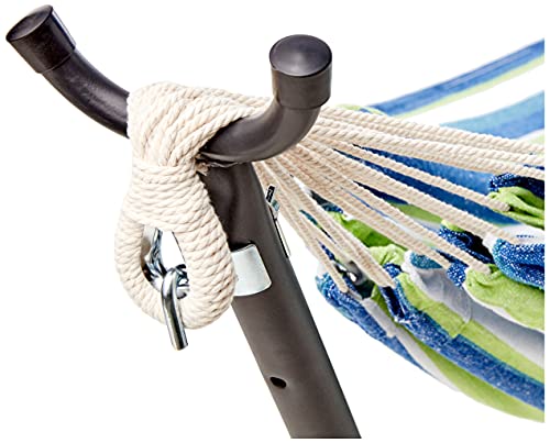 Amazon Basics Double Hammock with 9-Foot Space Saving Steel Stand and Carrying Case, Oasis Blue Stripe