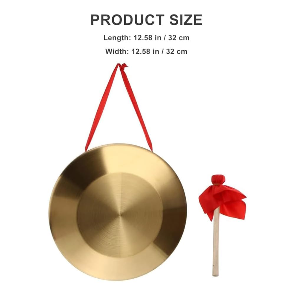 Universal Gong And Wooden Mallet 12.6 inch Tam Tam Gong Traditional Gong Instrument Chinese Percussion Instrument With Copper Decoration Chau Gong For Home And Office