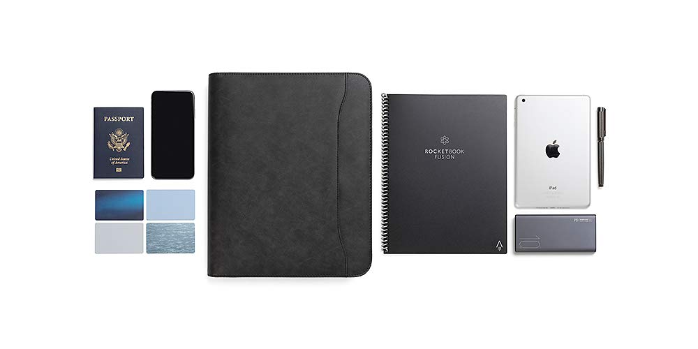Forevermore Portfolios Padfolio Binder - Professional Faux Leather Travel Organizer Pouch for Tablet, Documents, Presentation Folders, Zipper Closure, Removable 3-Ring Notepad - Black