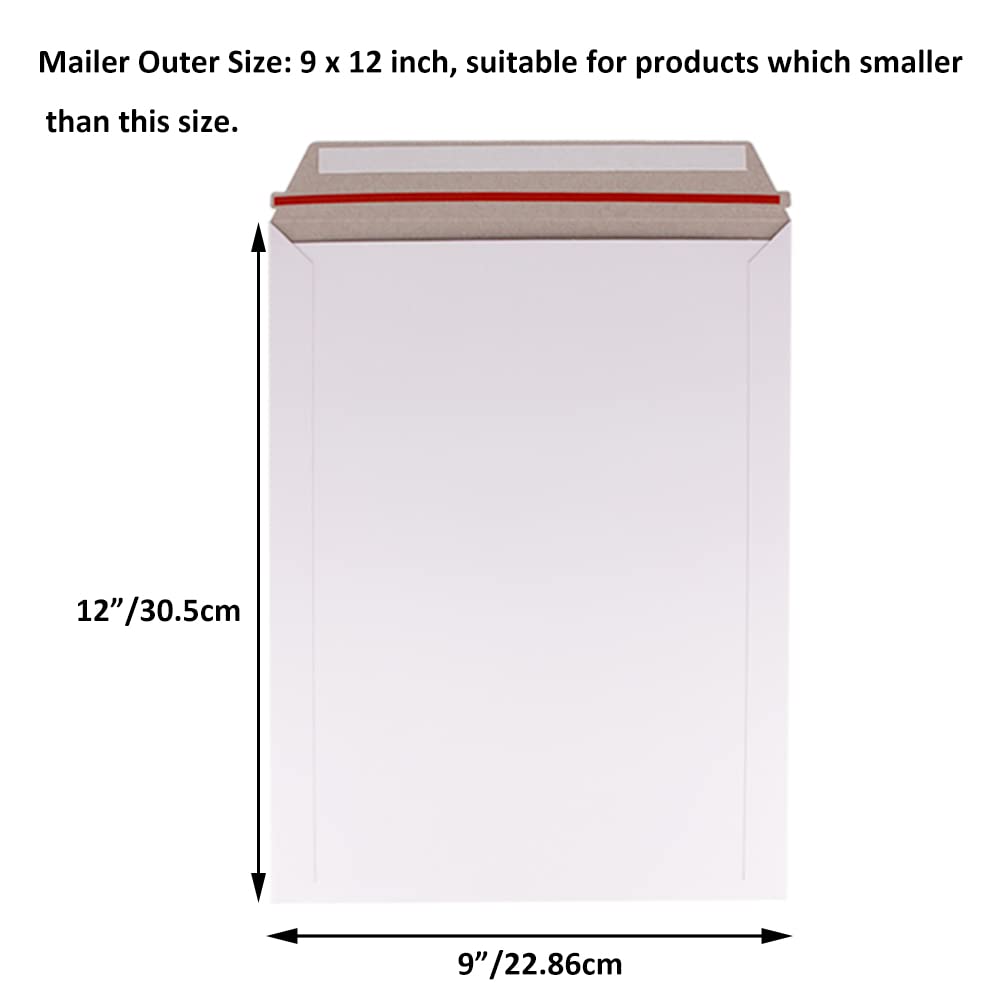 zmybcpack 50 Pack 9X12 inch Self Seal Photo Document Rigid Mailers Stay Flat White Cardboard Envelopes White Photography Mailers for CD, Photos, Document