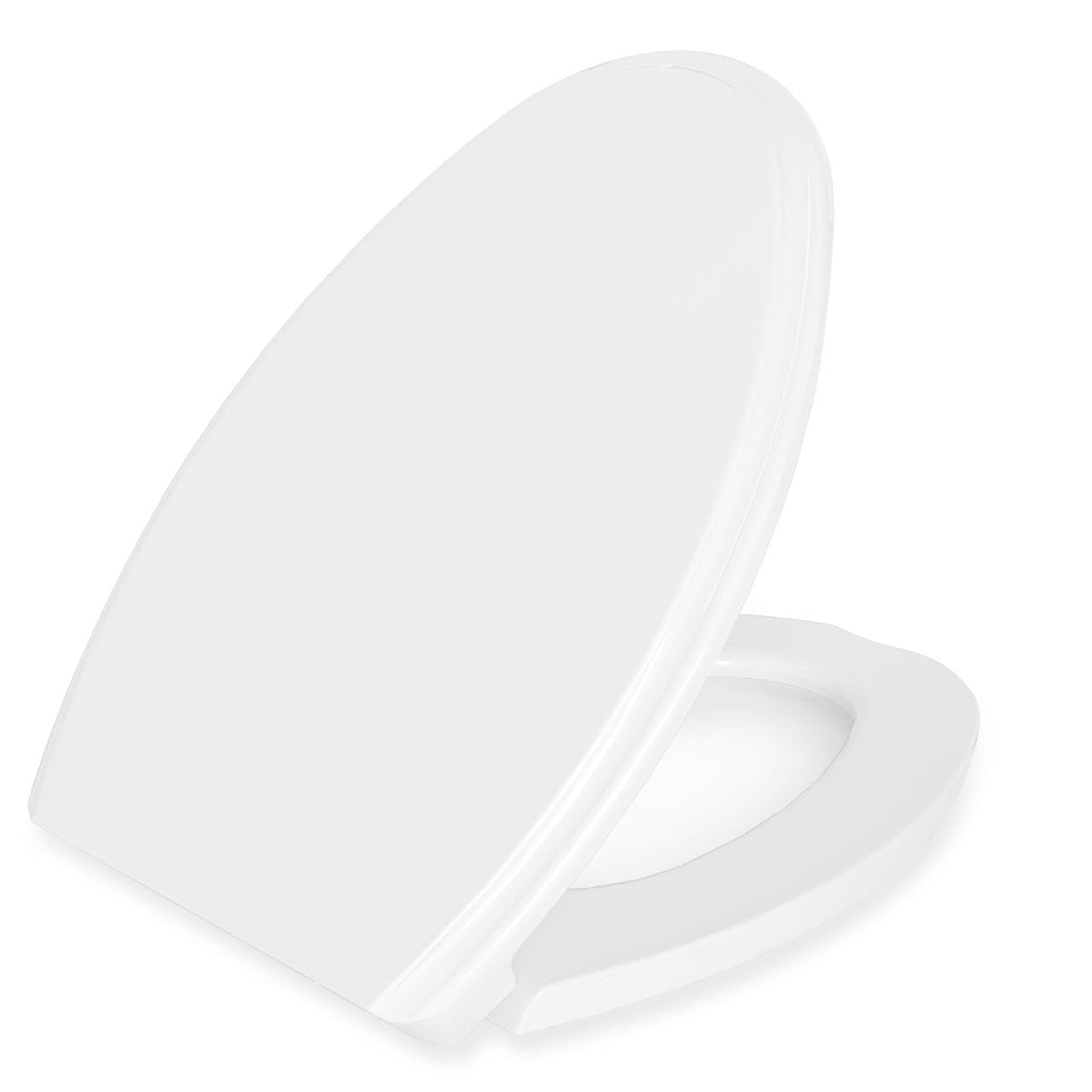 Elongated(Oval) Toilet Seat, Quick-Attach Hardware Metal Hinges, Heavy Duty, Slow Soft and Quiet Close, Durable and Sturdy, Easy to Clean, Fits Elongated(Oblong) Toilets, White(18.5″)