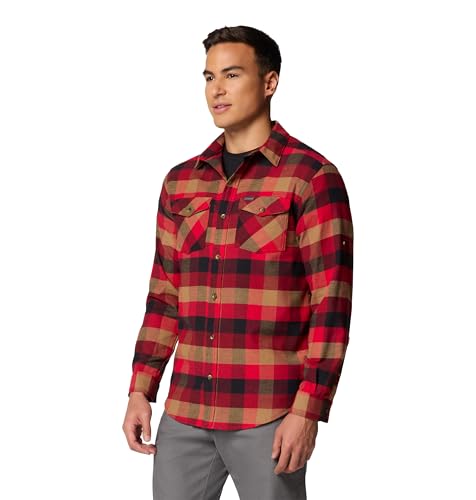 Columbia Men’s Bearmouth Springs Roll Up Flannel Long Sleeve Shirt, Red Jasper Buffalo Check, Large