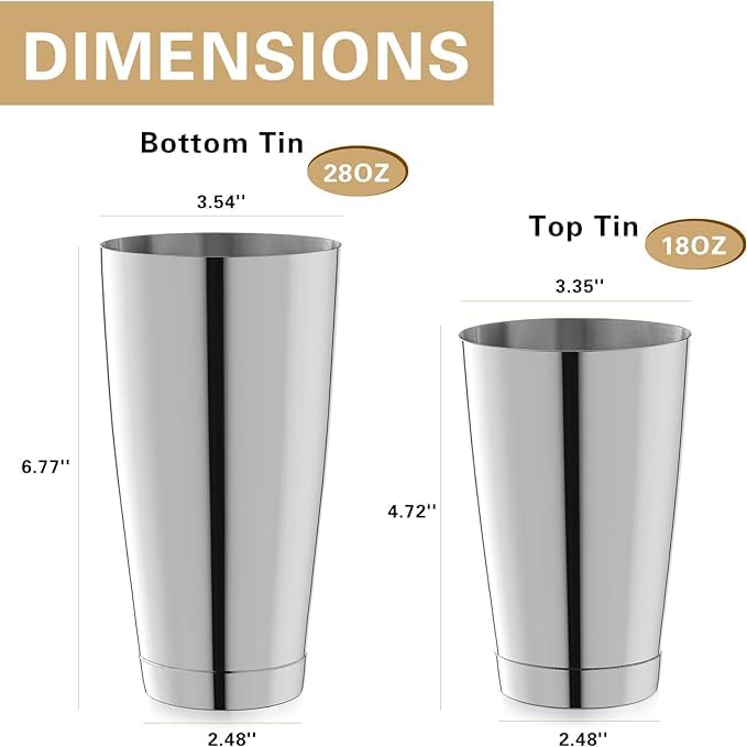WOTOR Boston Cocktail Shaker Set, 18 oz & 28 oz Stainless Steel Weighted Shaker Tins, Metal Martini Shaker Drink Mixer for Bartending, Professional Bar Tools for Bartender（3 Pack）