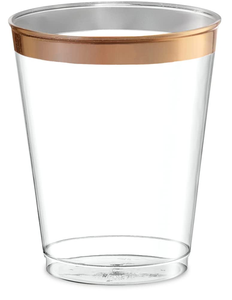 PLASTICPRO Disposable 8 oz Crystal Clear Plastic Tumblers With Rose Gold Rim for Party's & Weddings pack of 100