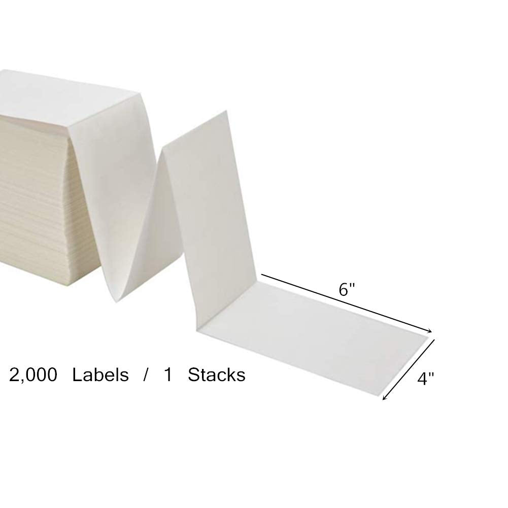 BESTEASY 4" x 6" Fanfold Direct Thermal Labels, White Perforated Permanent-Adhesive Shipping Labels Compatible with Zebra, Elton (2 Stacks, Total 4000 Lables)