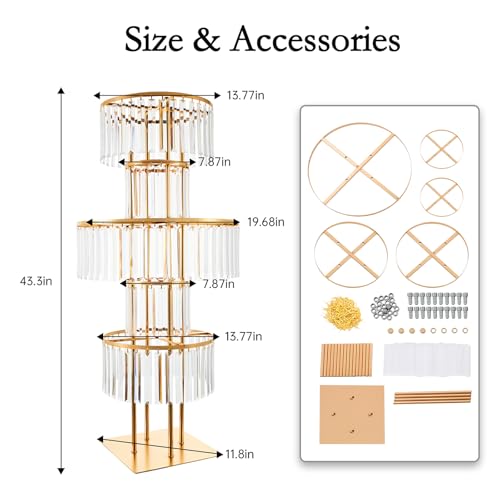 43.3" Tall Gold Flower Stand for Wedding Centerpieces – 5-Tier Clear Acrylic & Metal Centerpiece Stand with Crystal Style Design, 11.8" Base, Perfect for Wedding Tables, Floor Décor & Reception Events