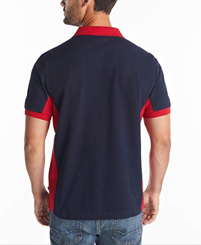 Nautica Men's Short Sleeve Color Block Performance Pique Polo Shirt, Navy, 3X-Large