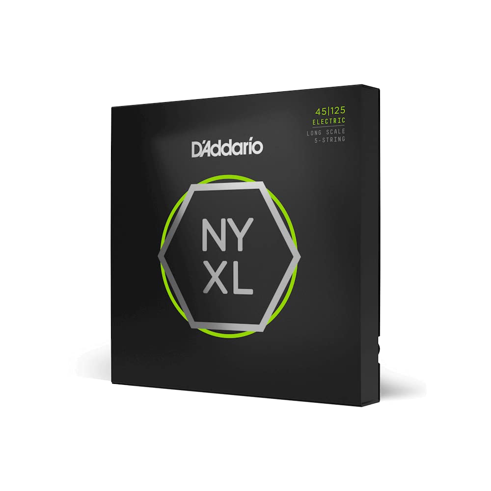 D'Addario NYXL45125 Nickel Wound Bass Guitar Strings, Long Scale/5-String, Lt. Top/Med. Bottom, 45-125