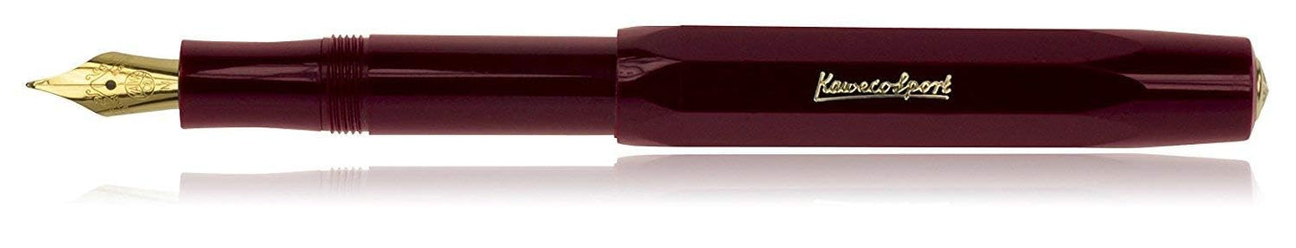 Kaweco Classic Sport Fine Nib Fountain Pen + Pack of 6 Blue Ink Cartridges Set (Burgundy)