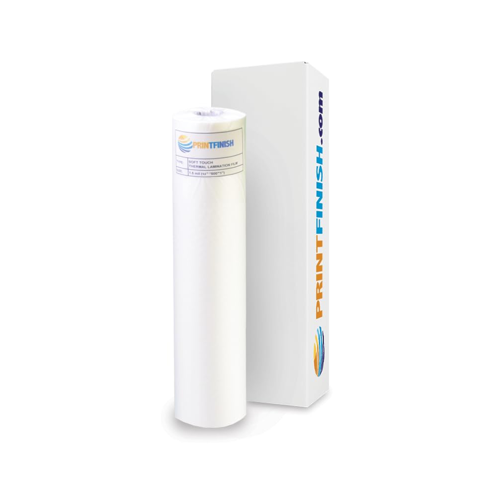 Printfinish Soft Touch Matte Laminating Film Roll - Velvet Finish Thermal Lamination Film - Scratch & Fingerprint Resistant PET Roll for Business Cards & Brochures - 12" x 500" x 1" Core