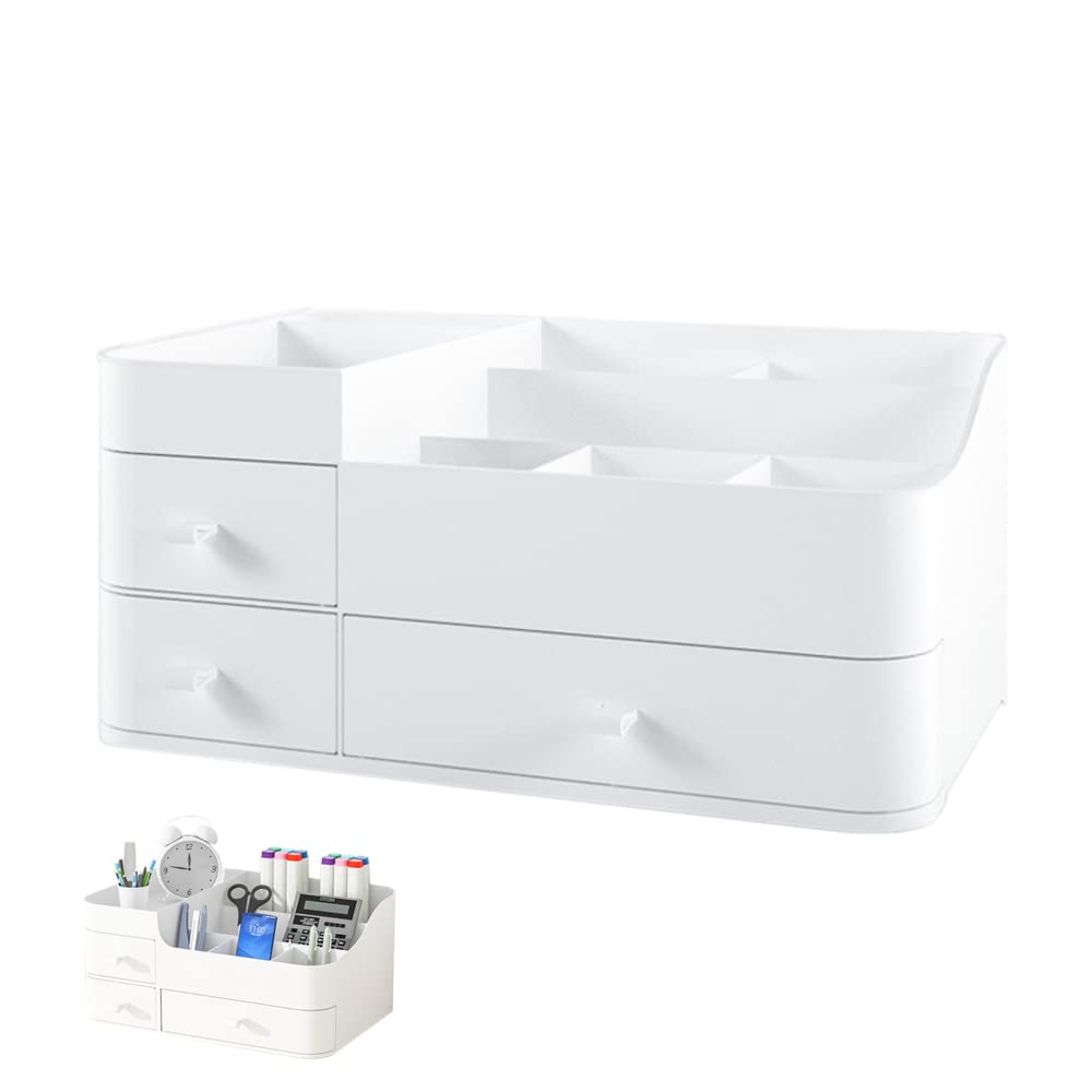 FOREVERIE 3 Drawers Desk Organizer Storage Box for Home and Office, Plastic Desktop Drawer Organizer for Stationery, Arts and Craft Supplies, Makeup Storage Display Case, White