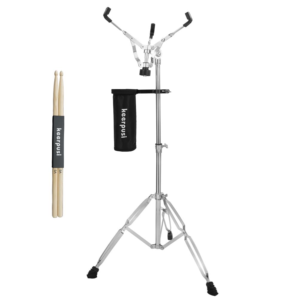 keerpusi Snare Drum Stand, Adjustable Snare Stand Double Braced Extended with Drum Stick Holder And One Drumsticks Fit 10''-14'' Dia Drums, Drum Pads, Height Range 26-40 Inches