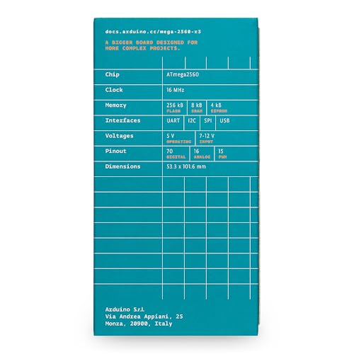 Arduino Mega 2560 REV3 [A000067] – ATmega2560, 16MHz, 54 Digital I/O, 16 Analog Inputs, 256KB Flash, USB, Compatible with Arduino IDE for Advanced Projects