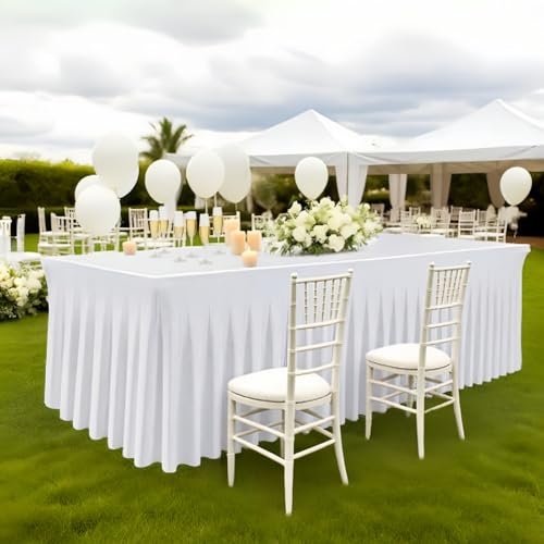 5 Pack White Spandex Fitted TableClothes for 6 Foot Rectangle Tables, Stretchy Long White Table Cloth Rectangle Tablecloth 6ft Fitted Table Cover Skirt for Weddings Birthday Party Banquet Baby Shower