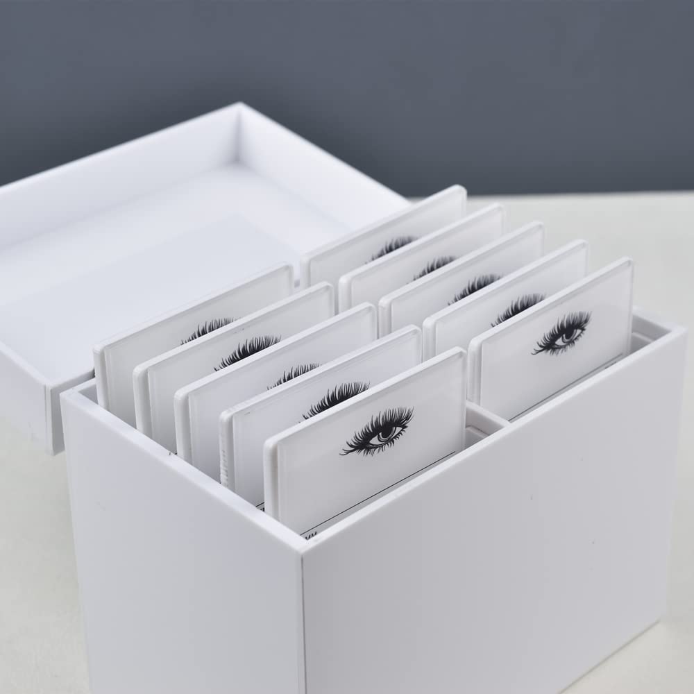 10 Layers Acrylic Eyelash Storage Box, Makeup Eyelashes Extension Close-Packed Display with 10 Pallets, Grafting False Eyelashes Glue Pallet Holder Display Organizer (White)