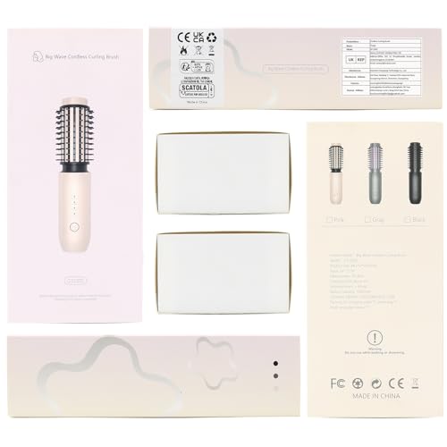Cordless Curling Iron Brush, 2025 NEW Portable Travel Curling Iron Mini Brush for Women, 7000Mah USB Rechargeable Cordless Hair Curler with Negative Ion, Pink