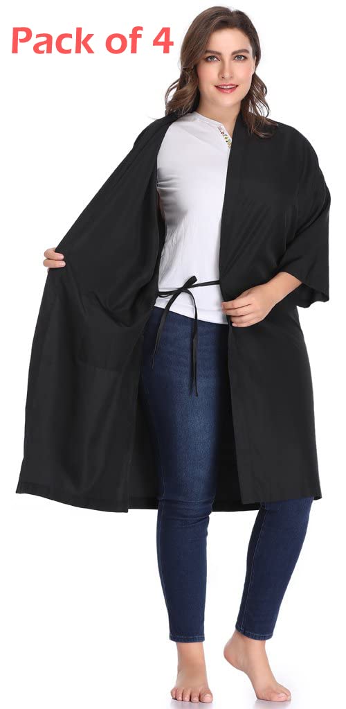 PERFEHAIR Salon Robes Smock for Clients, Pack of 4, Hair Salon Client Gown Cape, Black