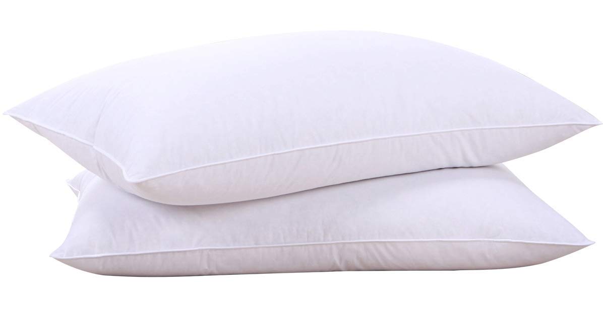 Puredown® Goose Feathers Down Pillows Bed Pillows for Sleeping with 100% Cotton Fabric, Hotel Pillows for Side Back and Stomach Sleeper, Queen Size, Set of 2