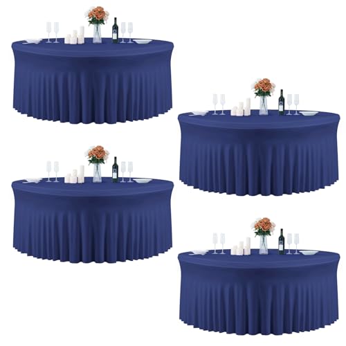 4 Pack Navy Blue Cloth Tablecloth for 5 FT Round Table, Circle Picnic Table Cloths for Outdoors, Table Cloths for 60 Inch Circular Tables for Wedding Photography Party Events Mermaid Birthday Decor