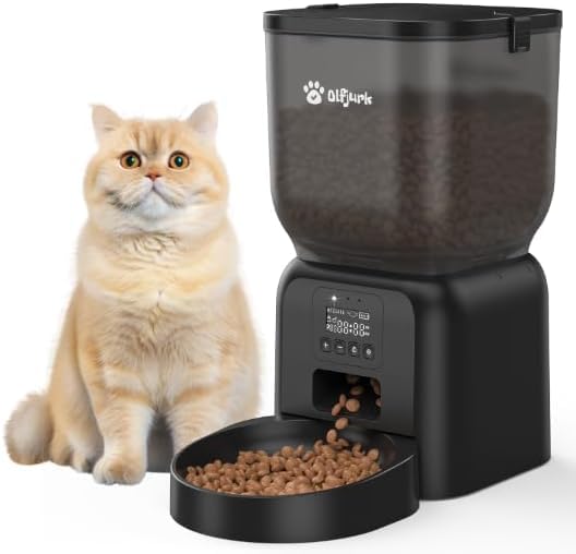 Automatic Dog & Cat Feeder with Freshness Preservation, 4L Timed Cat Feeder with LCD Screen.Up to 6 Meals Per Day and 1-15 Portion for Cats & Dog (Black)