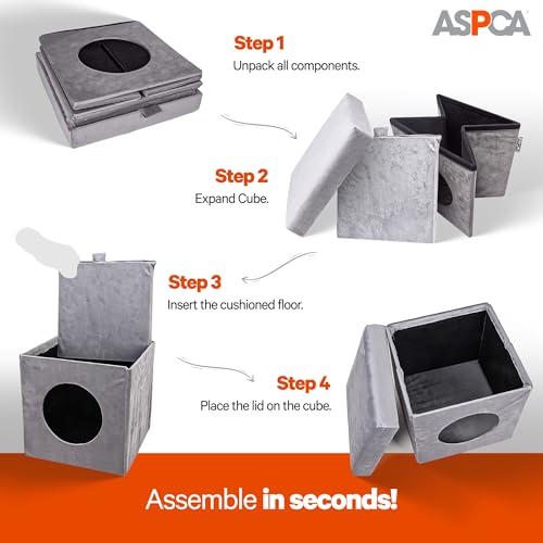 ASPCA Foldable Cat House – Indoor Cat Condo for Small Cats – Felt Cat Hideaway with Cushioned Top – Portable, Cozy Cat Cave – Easy Assembly & Storage – 12.5"x12.5"x13.4", Gray
