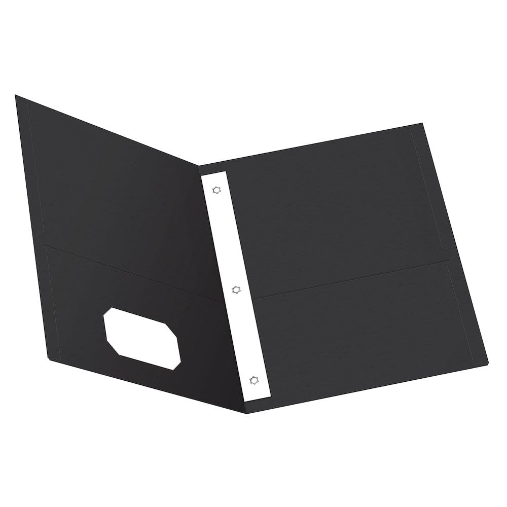 Oxford 57706 Twin Pocket Portfolios with Three Tang Fasteners, Black, 25 per Box