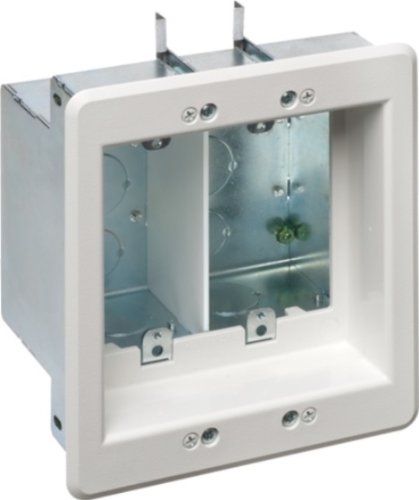 Arlington Industries TVBS505 2-Gang Steel TV Box Recessed Outlet Wall Plate Kit, White, 1-Pack