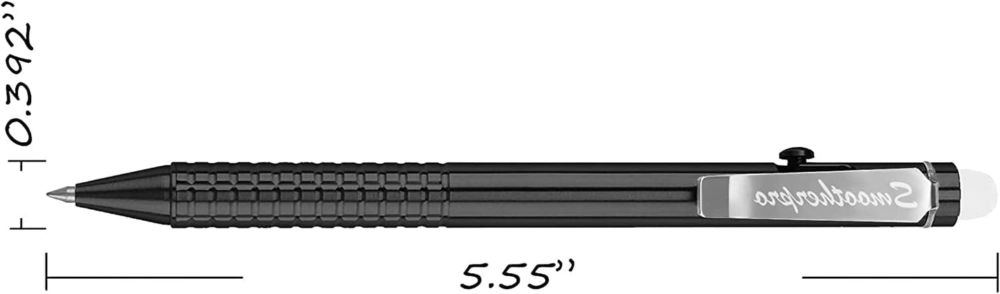 SMOOTHERPRO Erasable Bolt Action Pen Superior Stainless Steel Compatible with Pilot FriXion Refill Durable Pen Clip for EDC Pocket Business Collection Color PVD-Coated Black (SSF020S)