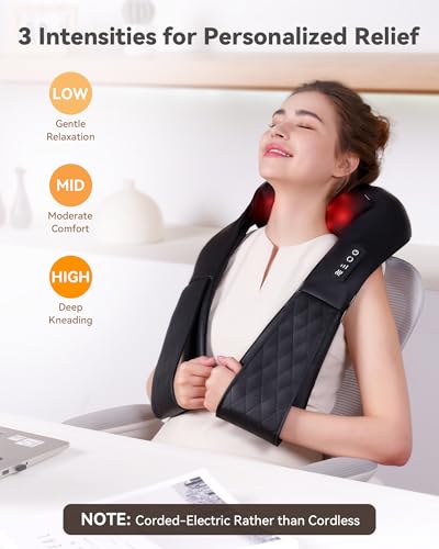 COPYJOY Neck Massager Shiatsu Shoulder and Back Massager with Heat 4D Deep Kneading Tissue Electric Massage Pillow for Body Muscle Pain Relief, Gifts for Dad Mom Friends, Women, Men