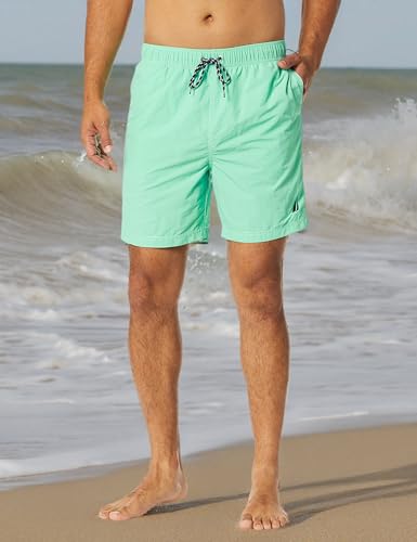 Nautica Men's Standard Solid Quick Dry Classic Logo Swim-Trunk, Mint Spring (Dark), Large