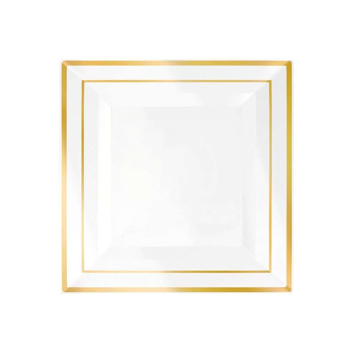 M Honor 50 Piece Gold Rimmed Square Reusable Plastic Plates for Weddings, Parties and Dinners | 10 Inch
