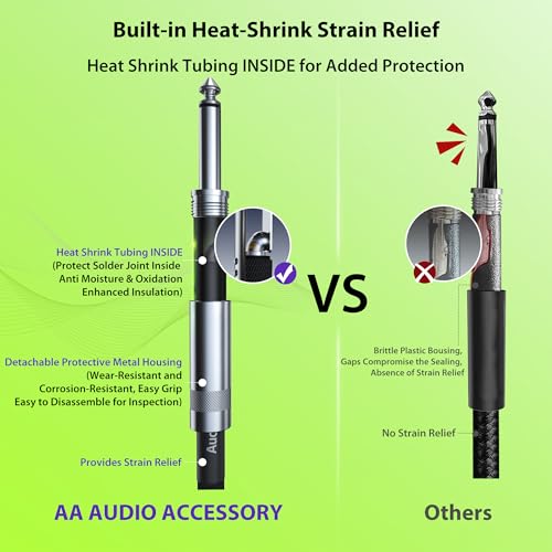 AA AUDIO ACCESSORY 50 ft Guitar Cable, 20AWG 99.99% OFC - A Must for Long Instrument Cable, Nylon Braided Anti-Kinking Kevlar-Reinforced, AL & OFC Shielded 1/4 Bass Amp Cord for Fender Electric Guitar