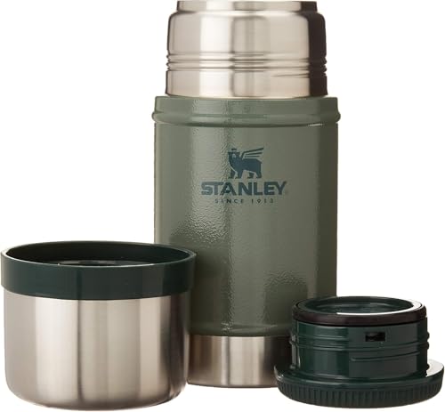 Stanley Classic Legendary Large Food Jar 24 oz | Vacuum Insulated Flask Food Container | Wide Mouth Screw On Lid | Packable for Travel | Stainless Steel & Leakproof Lid | Hammertone Green