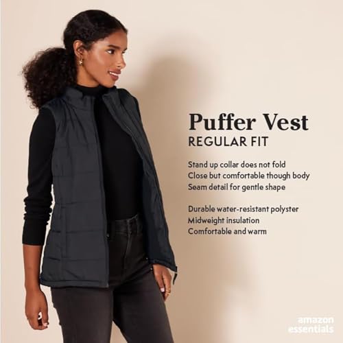 Amazon Essentials Women's Mid-Weight Puffer Vest, Black, XX-Large
