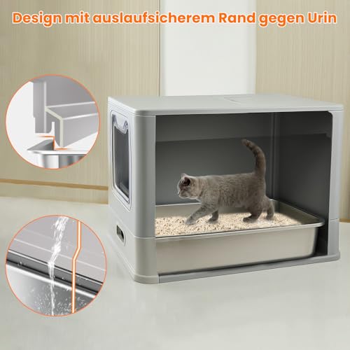 LEEJARD Stainless Steel Cat Litter Tray with Lid and Drawer, Closed Cat Litter Tray XXL with Cat Litter Tray Mat & Shovel for Large Cats. Odourless, Easy to Clean