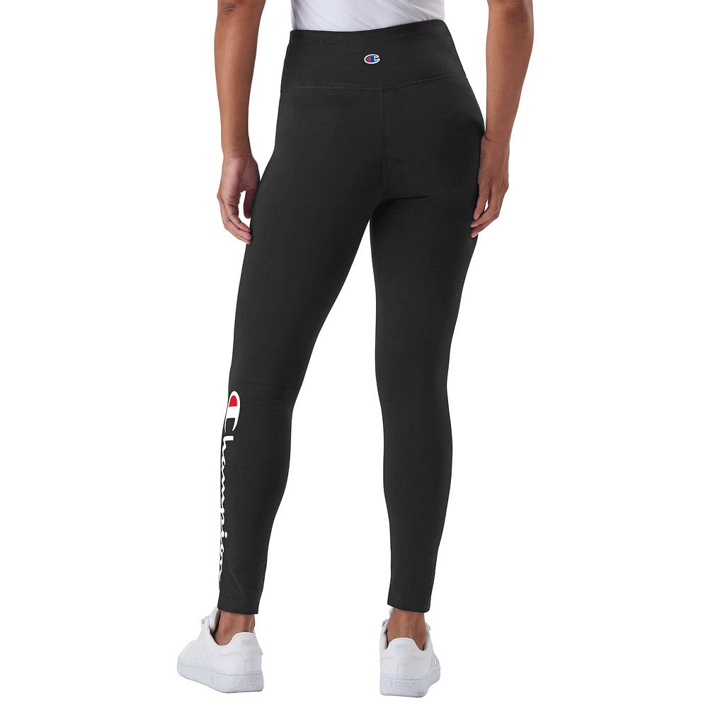Champion Women's Leggings, Authentic, Moisture Wicking, 7/8 Leggings for Women, 25 (Plus, Black Script, X-Large