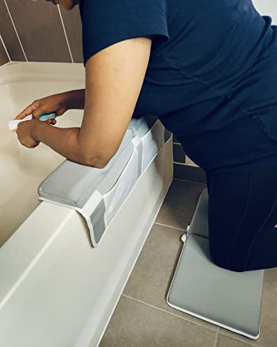 ADAM Bath Kneeler and Elbow Rest Pad Set - Adult Bath Pillow with Non-Slip, Waterproof, Plush Grey Kneeling Pad and Arm Support