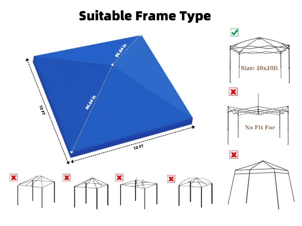 10x10 Canopy Replacement Top for Straight Leg, Pop-up Canopy Tent Replacement Cover, Waterproof Instant Canopy Top Cover with Rope for Garden, Picnic, Camping(Blue)