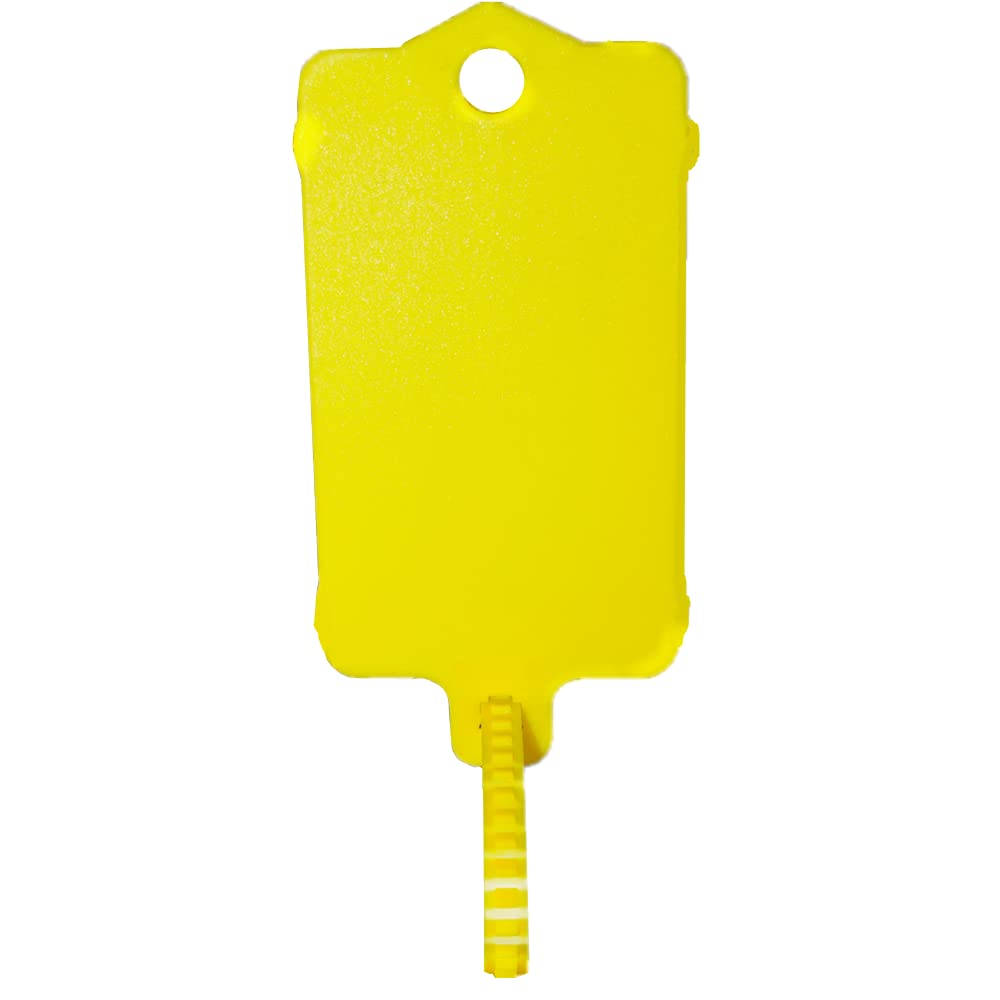 XF-Vel 100pcs Reusable Yellow Plastic Tags Ties Key Tags 1.45"*2.48" Serrated Tension Sealing Strap with Large Label Plastic Tie Mark Label Waterproof Hang Sign Write on Tag